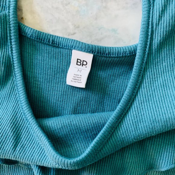 BP Teal Lettuce Ruffle Hem Scoop Neck Rib Tank Top - Picture 4 of 7